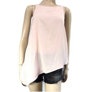 METAPHOR Pink Chiffon & Lace Hi-Low Sleeveless Blouse